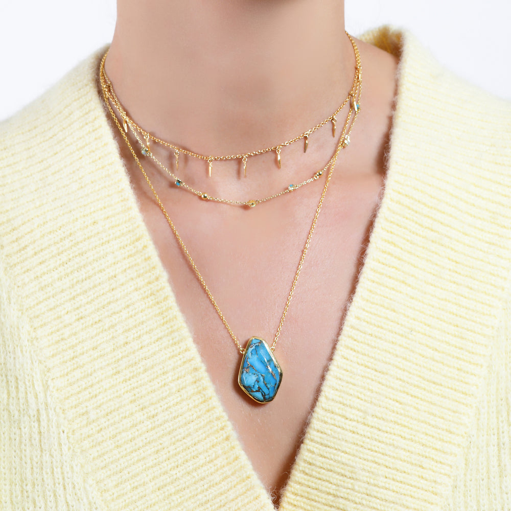 Copper turquoise freeform necklace