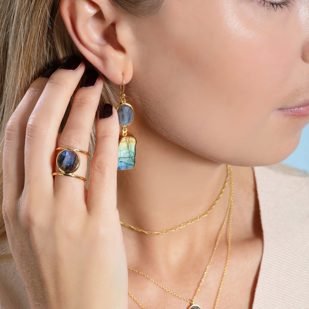 OUT OF STOCK - Double labradorite stone earrings