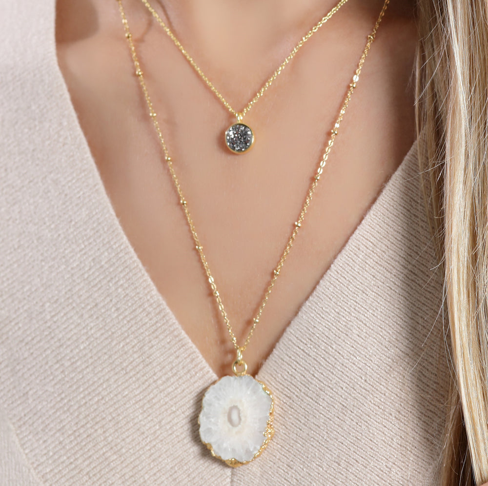 OUT OF STOCK White quartz molten satellite necklace